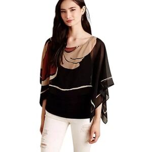 Anthropologie Tiny Abstract Floral‎ Black Cornflower Tiered Top Cape
Blouse S